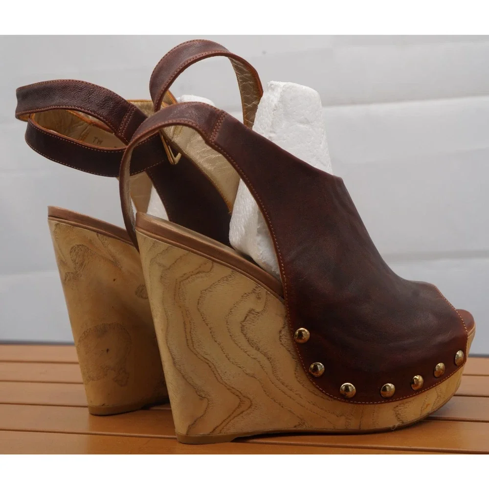Stuart Weitzman THE WRAPUP STUDDED WEDGE With ANKLE Wrap Size 7.5 M - Picture 6 of 12